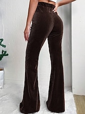 baratos Calças Flare Femininas-Mulheres Perna larga Calças de Veludo Calças Roupa de rua Casual Comprimento total Natural Tecido Cintura elástica Confortável Ao ar livre Férias Para Noite Vinho Pavão Azul Rosa claro cáqui Outono