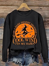 abordables Sweatshirt et Hoodie d&#039;Halloween-Pull Sweat à Capuche Femme Halloween Graphique Sorcière Crâne Mode Décontracté Manches Longues Col Rond Tops Classiques Quotidiens Casual Imprimé Noir Violet Orange Vert Gris Automne Hiver