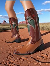 levne Cowboy &amp; Western Boots-dámská hnědá &amp;Hnědé kovbojské boty se srdíčky - elegantní západní styl obuvi pro městskou módu