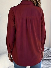 economico Top Semplici da Donna-Per donna Camicia Blusa con texture Blusa Semplice Moderno Casual Manica Lunga Colletto a Camicia Top Regolari Quotidiano Uscire Tasca Bottoni Nero Vino Cachi Autunno