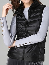 levne Dlouhé vesty-Dámské Kamizelka Zahřívací Pohodlné Zip Kapsy Módní Bez vzoru Venkovní Dovolená Zip Standardní Stojáček Běžný Bez rukávů Svrchní oděvy Černá Bílá Fialová Podzim Zima