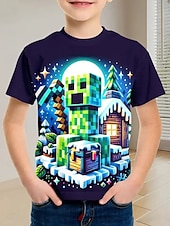 billiga Pojkens 3D Sporter &amp; Spel-Pojkar 3D Grafisk Tecknat T-shirt Kortärmad Sommar Vår Mode Grundläggande Barn 4-12 år Rund hals Utomhus Ledigt Dagligen Normal
