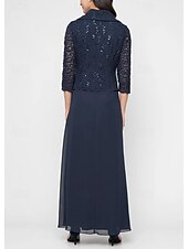 levne Délka kotníků-áčkové šaty pro matku nevěsty s portrétním límcem, elegantní jednoduché, minimalistické, s výstřihem do V, délka na zem, šifon, flitrovaná krajka, 3/4 rukávy s vroubkovaným lemem, 2025