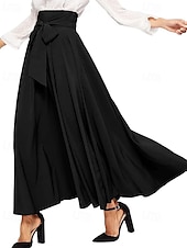 preiswerte Schlichte Röcke-Damen Strumpfhosen Rock A-Linie Mode Lässig Maxi Hohe Taille Röcke Einfach Schleife Urlaub Straße Schwarz Khaki Frühling Polyester