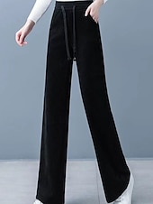 halpa Suorat Housut-Naisten Vakosamettihousut Housut Suora Katutyyli Vapaa-aika Täyspitkä Luonnollinen Tavallinen Joustava kiristysnauhan suunnittelu Mukava Katu Pyhäpäivä Viikonloppu Tumma harmaa Musta Khaki Syksy