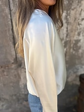preiswerte Damen Einfache Oberteile-Damen Hemd Bluse Einfach Modern Lässig Langarm V Ausschnitt Normale Oberteile Täglich Ausgehen Schwarz Champagner Braun Aprikose Grau Herbst