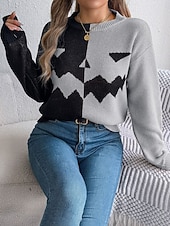 economico Blusa e Camicie di Halloween-Maglione da donna Halloween con zucca casual morbido grafica colletto a coste maniche lunghe top regolari lavorato a maglia arancione khaki autunno inverno pre-autunno