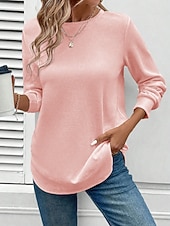billige Enkle hettegensere-Dame Pullover عادي Elegant Fritid Langermet Crew-hals Vanlige topper Ferie Svart Hvit Rosa Mørk Rosa Lilla Vår Høst Vinter