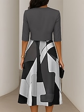preiswerte Streifen- und geometrisches Kleid-Damen Kleid-Set A Linie Kleid Sommerkleid Lässig Halbformelle Kleider Ombre Grafik Druck Midikleid Halbarm V Ausschnitt Urlaub Date Rosa Grün Grau Frühling Herbst Normale Passform