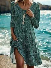preiswerte Blumenkleid-Damen Minikleid T-Shirt-Kleid Sommerkleid A Linie Kleid Lässig Boho Täglich Ferien Date Normale Passform Blumen Grafik Langarm Rundhalsausschnitt Grün Sommer Frühling Herbst Winter