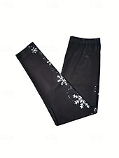 baratos -Mulheres Calças Leggings Roupa de rua Casual Comprimento total Cintura Alta Floco de Neve Cintura elástica Imprimir Respirabilidade Confortável Com Stretch Férias Rua Roupa Diária Preto Primavera