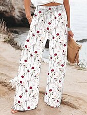 economico gamba larga e vita alta-Per donna Gamba larga Pantaloni Pantaloni Palazzo Moda Boho Lunghezza intera Vita Alta Fiore Coulisse Elastico in vita Stampato Traspirabilità Confortevole Streetwear Abbigliamento quotidiano Uscire