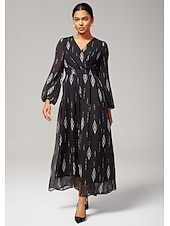 abordables Combinaisons &amp; Combishorts Femme-Combinaison femme en mousseline noire imprimée à jambes larges, col en V, taille cintrée, élégante, idéale pour les fêtes, tenue quotidienne, idéale pour le printemps et l&#039;automne