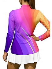 voordelige Dameshirt-Dames Verloop Gestreept Hemd Sportshirt Wandelen poloshirt Tennisshirt Lange mouw Vetoketju Bloemig UPF50+ UV-bestendig Hoge Elasticiteit Vochtregelerend Ademend Volleybal Tennis Golf Opstaand Rits