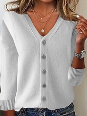 economico Cardigan e capispalla-Per donna Felpa Cardigan Moda Streetwear Quotidiano Tinta unica A Coste Scollo a V Lavorato a maglia Manica Lunga Top Regolari Maglia Ferie Uscire Weekend Nero Bianco Autunno Inverno