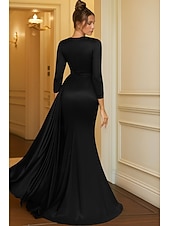 economico Abiti da ballo-Tubino / Colonna Abito da Sera Elegante Abito formale Formale Matrimonio Lunghezza al pavimento Manica 3/4 Girocollo Vestito Rosa Raso Elasticizzato con Glitter Pieghe 2025