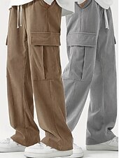 お買い得  スウェットパンツ-マルチパック 2個 男性用 ブラック+ブラウン スウェットパンツ コーデュロイパンツ ズボン ドローストリング 弾性ウエスト 平織り バケーション デイリーウェア ポリエステル 春
