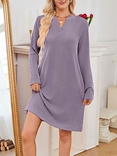ieftine Rochie Artă și Design-Pentru femei Rochii Midi Rochie hanorac Rochie casual Modă Modern În aer liber Zilnic Sfârșit de săptămână Fit regulat Simplu Manșon Lung În V Negru Roz Îmbujorat Verde Militar Mov Primăvară Toamnă