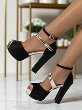preiswerte Nachtleben Party-Damen-Sandalen aus rotem Wildleder mit Plateau und Blockabsatz – Peep-Toe-High-Heels mit Knöchelriemen für Partys im Nachtleben und abendliche Clubwear