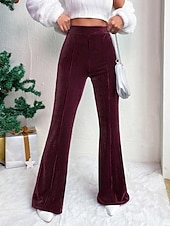 baratos Calças Flare Femininas-Mulheres Perna larga Calças de Veludo Calças Roupa de rua Casual Comprimento total Natural Tecido Cintura elástica Confortável Ao ar livre Férias Para Noite Vinho Pavão Azul Rosa claro cáqui Outono