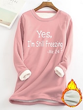 economico Umor e Citazioni Tops-Felpa da donna felpa foderata in pile pigiama caldo felpa Sherpa lettere street casual morbida confort collo rotondo maniche lunghe top micro-elastico autunno e inverno confort traspirante tessuto