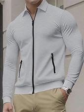 baratos Jaquetas Casuais-Homens jaqueta leve Jaqueta Waffle Jaqueta casual Férias Diário Respirável Bolsos Primavera Outono Tecido Moda Clássico Lapela Padrão Preto Branco Azul Royal cáqui Cinzento Casaco