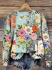 billige Blomstrete topper-Dame Pullover Blomstret Grafisk Varm Klassisk Fritid Langermet Crew-hals Vanlige topper Hjem Gate Hverdag Trykt mønster Gul Rosa Blå Grønn Høst Vinter
