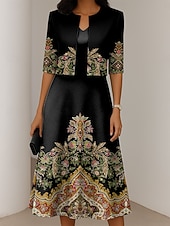 preiswerte Boho Kleid-Damen Kleid-Set A Linie Kleid Sommerkleid Elegant Lässig Ombre Grafik Druck Midikleid Halbarm V Ausschnitt Formell Urlaub Gelb Rote Blau Frühling Herbst Normale Passform