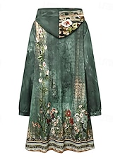 preiswerte Blumenkleid-Damen Hoodiekleid Minikleid Etuikleid Etuikleid Party Casual Boho Outdoor Home Sport Regular Fit Blumen Grafik Langarm Kapuze Blau Grün Frühling Herbst Winter