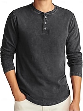 preiswerte Lässiges Henley-T-Shirt-Herren Henley Hemd T-Shirt Langarmshirt Langarm Henley Herbst Winter Retro Mode Designer Nostalgisch Mode Jahrgang Urlaub Straße Ausgehen Marineblau Schwarz Hellgrün Top T-Shirt für Herren