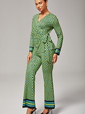 abordables Ensembles deux pièces-Femmes Féminin Chemise boutonnée Chemise Décontractée Arbre Rayé Occasionnel Tee-shirt Vert Broderie Boutons Manche Courte Élégant Bohème Vacances Col de chemise Été