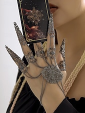 billige Halloween-tilbehør-Halloween gotisk fingerkloarmbånd til dame – vintage filigran metallhåndsmykke med kjedeledd til kostymefester, cosplay og heksestil