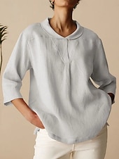 economico Camicie-Per donna Camicie di cotone e lino Semplice Quotidiano Moderno Manica 3/4 Colletto a Camicia Top Regolari Quotidiano Bottoni Nero Arancione Marrone Cachi Grigio Estate Primavera Autunno