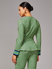 abordables Chemises et blouses-haut cache-cœur extensible géométrique 3D vert