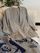 abordables Blazers et Costumes-Femmes Blazer Confortable Respirant Avec Poches Boutons Mode Style OL Uni Extérieur Occasionnel Quotidien Simple Boutonnage Régulier Revers Coupe régulière manche longue Vêtements d&#039;extérieur Bleu
