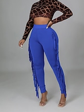 halpa Naisten kapeat housut-Naisten Housut Sukkahousut Mukavat leggingsit Katutyyli Vapaa-aika Täyspitkä Luonnollinen Tavallinen Tupsu Joustava vyötärö Mukava Pyhäpäivä Arki-asut Viikonloppu purppura Musta Valkoinen Armeijan