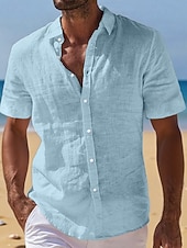  Men's Linen Shirt Summer Shirt Beach Wear Button Up Shirt Plain Vacation Curise Black White Light Green Pink Short Sleeve Turndown Summer Clothing Apparel