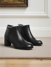 baratos Botas de tornozelo-Botas femininas de cano curto com detalhes em pérolas - botinhas curtas de salto bloco e estilo urbano chique para looks casuais e de rua da moda