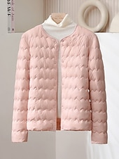 ieftine Jachete din puf-Pentru femei Fâș Cald Comfortabil Nasturi Modă Simplu Ieșire Sfârșit de săptămână Cu Un Nasture Regulat Crewneck Fit regulat Manșon Lung Îmbrăcăminte exterioară Roz Deschis Albastru Deschis Alb