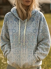 cheap Boho Tops-Women&#039;s Pullover Hoodie Sweatshirt Graphic Rainbow Casual Boho Long Sleeve Hooded Regular Tops Street Dailywear Print Front Pocket Yellow Pink Blue Orange Fall Winter