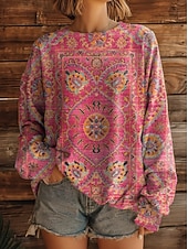 economico Top Floreali-Felpa con cappuccio vintage boho stampata in 3D da donna felpa a patchwork floreale pullover felpa calda attiva vintage abbigliamento street quotidiano casual print bianco giallo rosso blu marrone