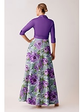 ieftine Lungimea podelei-Rochie de mireasă elegantă, violet-albastru, în linie A, cu decolteu tip bateau, lungime la podea, dungă subțire, mânecă lungă și blocuri de culoare, 2025