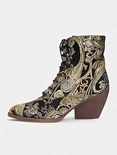  Bottines à lacets en jacquard vintage édouardien pour femmes - bottines à talons compensés à fleurs baroques pour fêtes rétro, mode d'automne des années 1900-1910 et costumes à thème