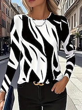 Women's T Shirt Graphic Geometric Fashion Casual Long Sleeve Crew Neck Round Neck Regular Tops Daily Weekend Print White Summer Spring Fall4