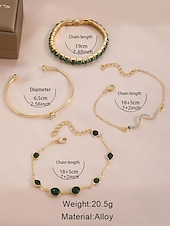 ieftine Bratara de dama-Set de brățări pentru femei cu cristale verzi aurii – 4 bijuterii elegante din aliaj cu lanț reglabil, accesorii la modă pentru petreceri, nunți și ocazii speciale
