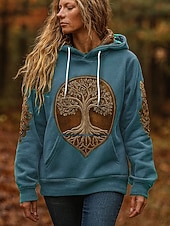 olcso Művészet és dizájn csúcsok-Női Pulóver Hoodie pulóver Grafika Színes Alkalmi Hosszú ujj Kapucni Normál felsők Party estélyi viselet Utca Hétköznapi Arcpír rózsaszín Medence Bíbor Lóhere Khakizöld Tavasz Ősz Tél