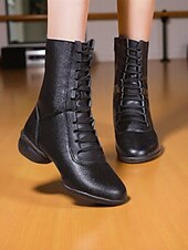 cheap Dance Boots-Women&#039;s Red Lace-Up Dance Boots - Soft Sole Ankle Boots with Side Zipper for Jazz, Practice and Performance