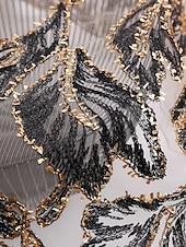 economico Abiti da cocktail-Abiti da cocktail in velluto elasticizzato nero con applicazioni in pizzo ricamato a trapezio, eleganti, formali, da sposa, lunghezza tè, maniche lunghe, girocollo, 2025