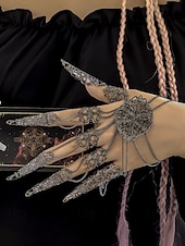 billige Halloween-tilbehør-Halloween gotisk fingerkloarmbånd til dame – vintage filigran metallhåndsmykke med kjedeledd til kostymefester, cosplay og heksestil