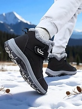 Χαμηλού Κόστους Χερευτές και χειμερινές μπότες-Γυναικεία σκούρα κόκκινα αδιάβροχα χειμερινά μποτάκια πεζοπορίας – βελούδινα, αντιολισθητικά παπούτσια για χιόνι, ζεστά παπούτσια πεζοπορίας και ταξιδιού